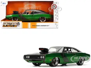 1970 Dodge Charger R/T Dark Gray Metallic and Green Metallic with Dark Gray Stripes "Bigtime Muscle" Series 1/24 Diecast Model Car by Jada