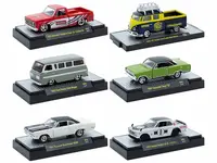 "Auto Meets" Set of 6 Cars IN DISPLAY CASES Release 85 Limited Edition 1/64 Diecast Model Cars by M2 Machines