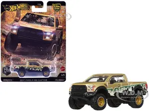 2017 Ford F-150 Raptor Pickup Truck Gold Metallic with Graphics "HW Off Road" Series Diecast Model Car by Hot Wheels