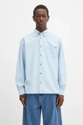 Bavlněná košile A.P.C. Chemise Mateo Logo pánská, bílá barva, relaxed, s límečkem button-down, COHAH.H12599