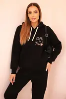 Polski Komplet dámsky bavlnený zateplený s potlačou čierny