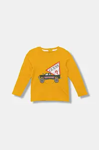 Dětské bavlněné tričko s dlouhým rukávem Guess