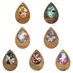14Pcs 7 Colors Walnut Wood Resin Pendants
