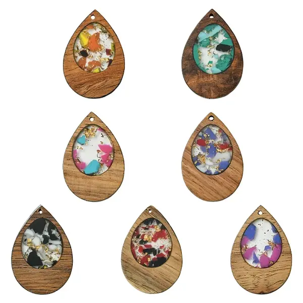 14Pcs 7 Colors Walnut Wood Resin Pendants