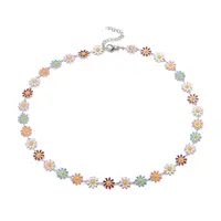Enamel Daisy Link Chain Necklace
