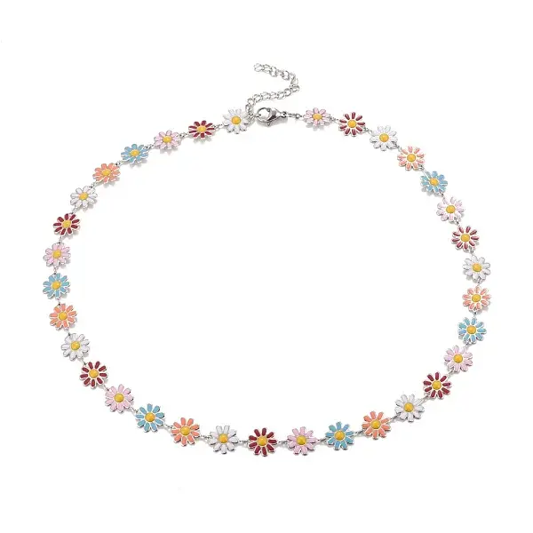 Enamel Daisy Link Chain Necklace