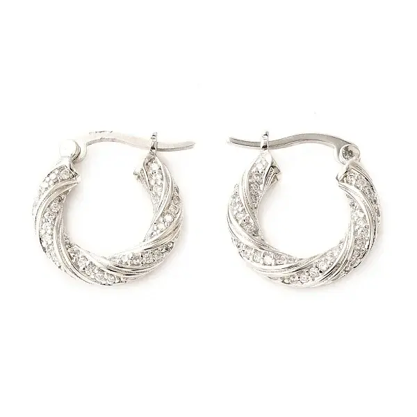Left and Right Brass Micro Pave Cubic Zirconia Hoop Earrings