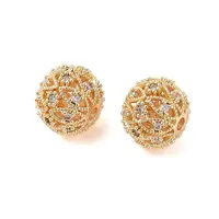 Brass Micro Pave Clear Cubic Zirconia Beads