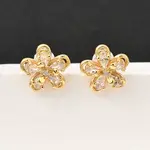 Brass Micro Pave Clear Cubic Zirconia Flower Stud Earrings