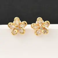 Brass Micro Pave Clear Cubic Zirconia Flower Stud Earrings