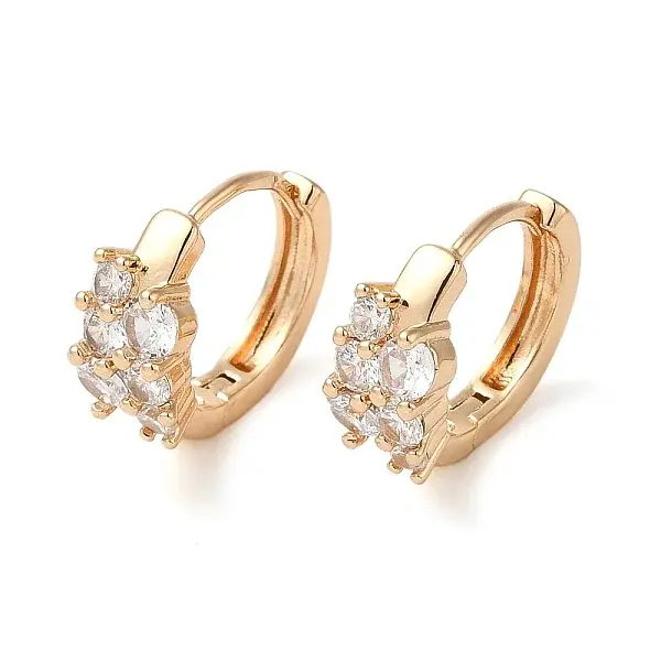 Brass with Clear Glass Hoop Earrings