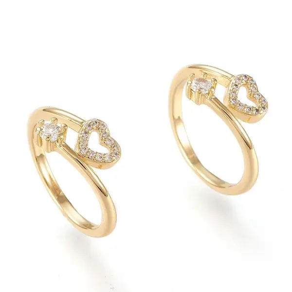 Adjustable Brass Micro Pave Clear Cubic Zirconia Cuff Rings