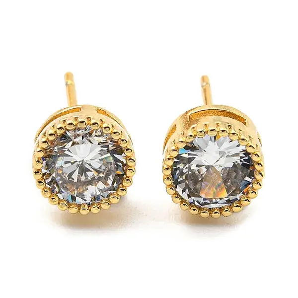 Cubic Zirconia Flat Round Stud Earrings