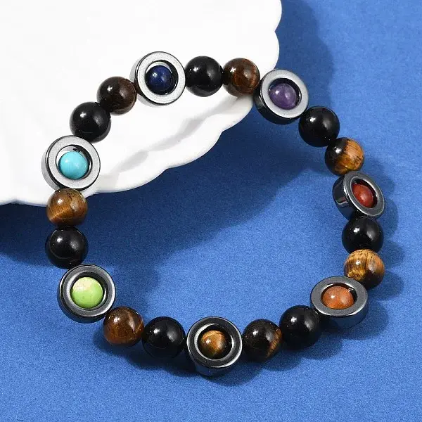 Natural & Synthetic Mixed Gemstone Beaded Stretch Bracelets for Women Men