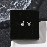 Deer Brass Micro Pave Clear Cubic Zirconia Stud Earrings