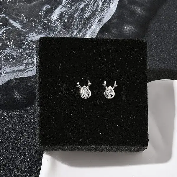 Deer Brass Micro Pave Clear Cubic Zirconia Stud Earrings