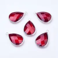 Silver Color Plated Brass Glass Teardrop Pendants