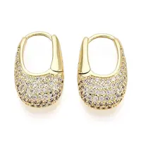 Brass Micro Pave Clear Cubic Zirconia Oval Hoop Earrings