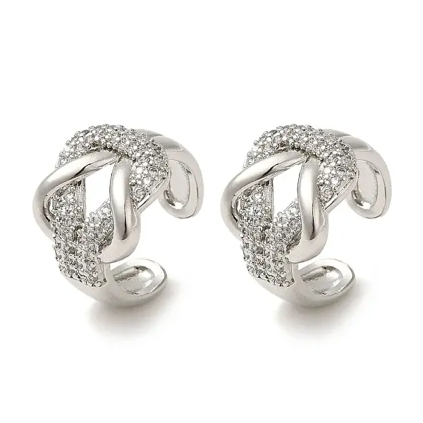 Rack Plating Brass Micro Pave Clear Cubic Zirconia Knot Cuff Earrings for Women