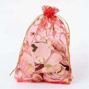 Heart Printed Organza Bags