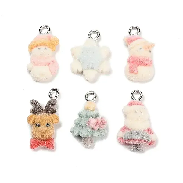 Christmas Flocky Opaque Resin Pendants