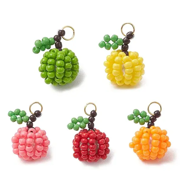 Handmade Glass Seed Beaded Apple Pendants