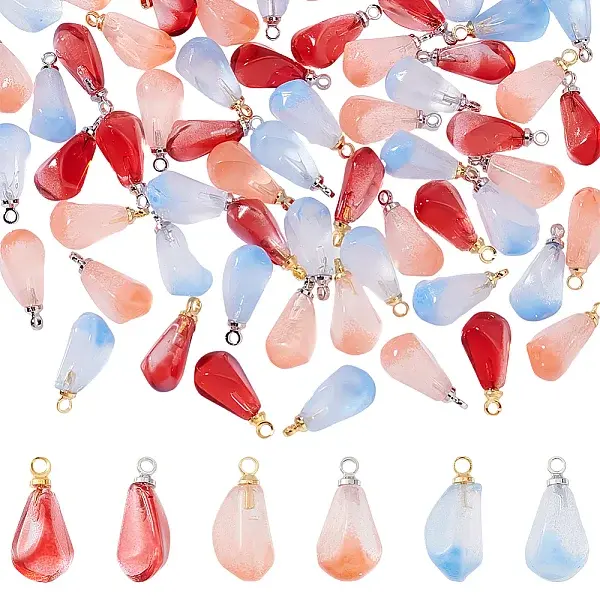 30pcs 4 Clolors Golden Brass Glass Pendants