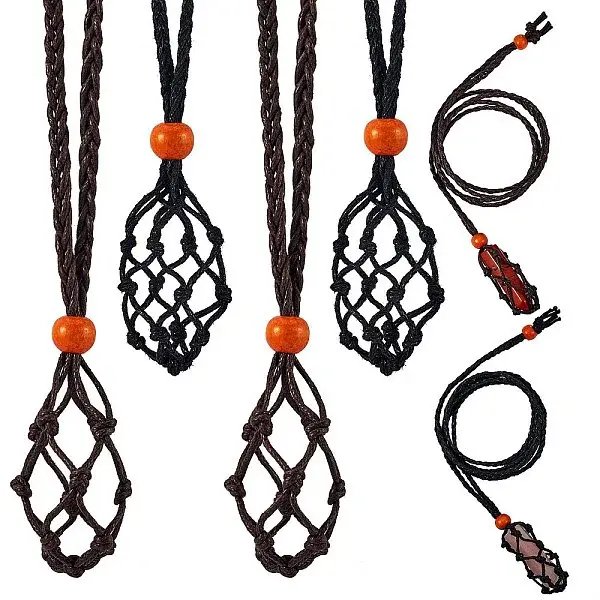 6Pcs 2 Colors Adjustable Braided Waxed Cord Macrame Pouch Necklace Making