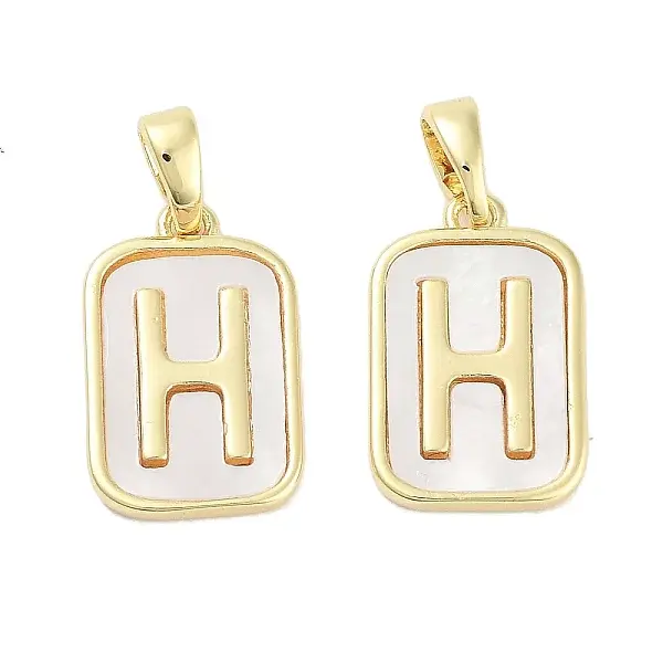 Brass Pave Natural Shell Rectangle Pendants