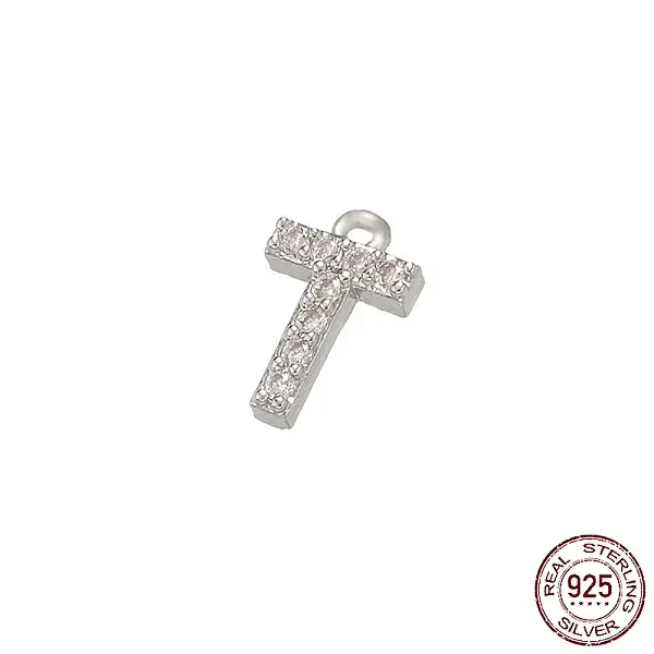 Real Platinum Plated Rhodium Plated 925 Sterling Silver Micro Pave Clear Cubic Zirconia Charms