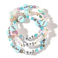 3Pcs Christmas Theme Handmade Polymer Clay & Glass Bicone Beads Stretch Bracelet Sets