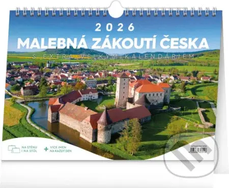 Stolní / nástěnný kalendář Malebná zákoutí 2026 (s extra velkým kalendáriem / řádky)