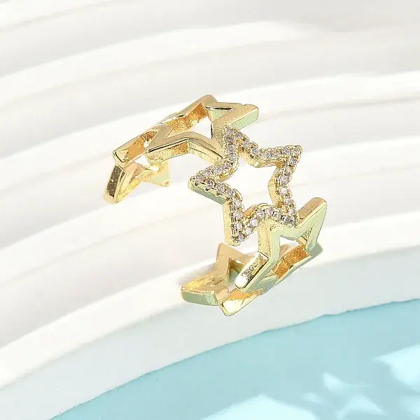 Brass Micro Pave Clear Cubic Zirconia Cuff Rings for Women