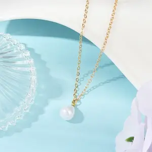 304 Stainless Steel & Plastic Pearl Teardrop Pendant Necklaces