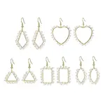 5 Pair 5 Style Brass Geometry Dangle Earrings with Glass Beaded