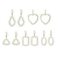 5 Pair 5 Style Brass Geometry Dangle Earrings with Glass Beaded