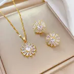 Brass Micro Pave Cubic Zirconia Pendant Necklace & Stud Earrings