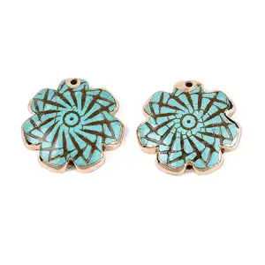 Dyed Synthetic Turquoise Flower Pendants