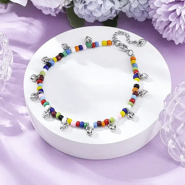 Bohemian Round Glass Seed Beaded Anklets for Women