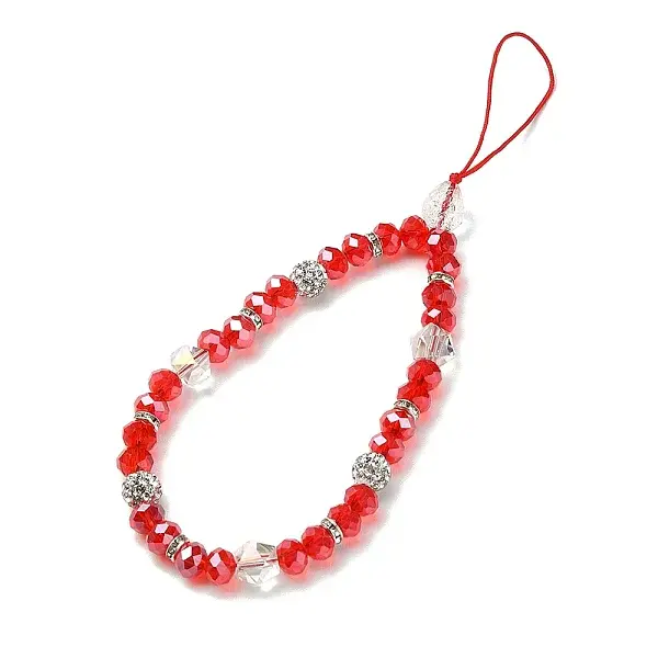 Rondelle Glass & Polymer Clay Rhinestone Beads Phone Hand Strap Chains