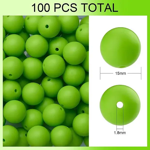 100Pcs Silicone Beads Round Rubber Bead 15MM Loose Spacer Beads for DIY Supplies Jewelry Keychain Making