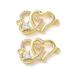 Rack Plating Brass Cubic Zirconia Double Heart Connector Charms