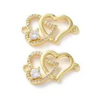 Rack Plating Brass Cubic Zirconia Double Heart Connector Charms
