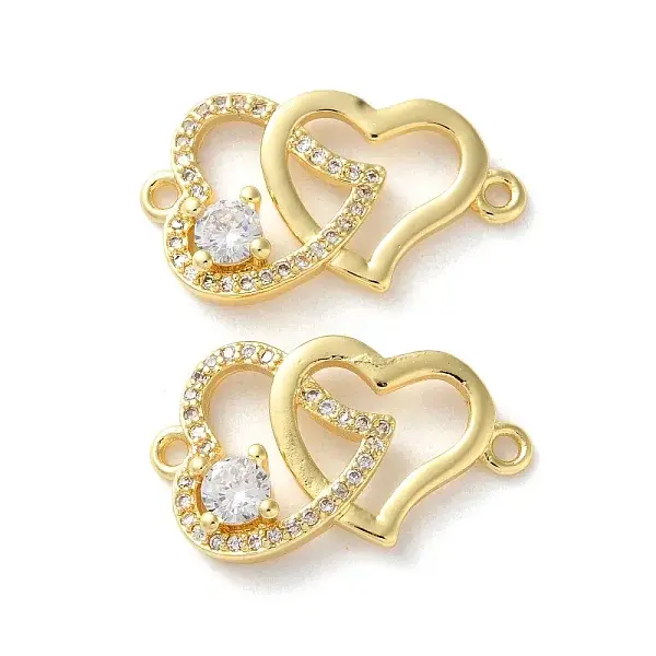 Rack Plating Brass Cubic Zirconia Double Heart Connector Charms