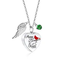 Heart with Wing Urn Ashes Pendant Necklace