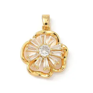 Rotatable Brass Micro Pave Clear Cubic Zirconia Pendants