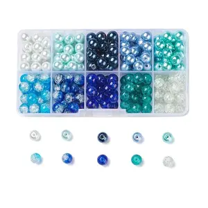 Mixed Baking Paint Crackle Glass & Glass Pearl Bead Sets