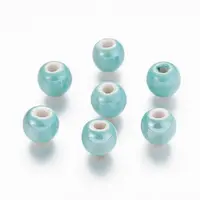 Pearlized Aquamarine Handmade Porcelain Round Beads