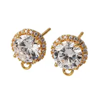 Brass Pave Clear Cubic Zirconia Stud Earring Findings