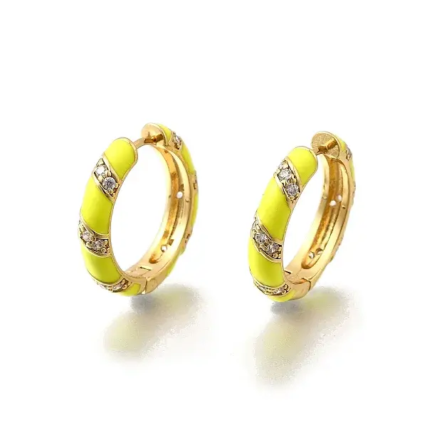 Brass Micro Pave Clear Cubic Zirconia Huggie Hoop Earrings